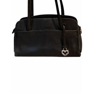 BRIGHTON Black Pebbled & Croc Embossed Leather Shoulder Bag Heart Charm